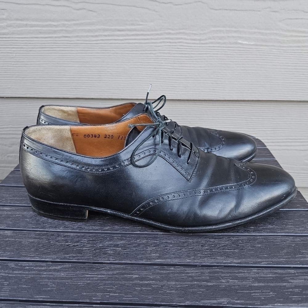 Salvatore Ferragamo Studio Italy Black Leather Wingtip Brogue Oxford Shoe 11.5 D